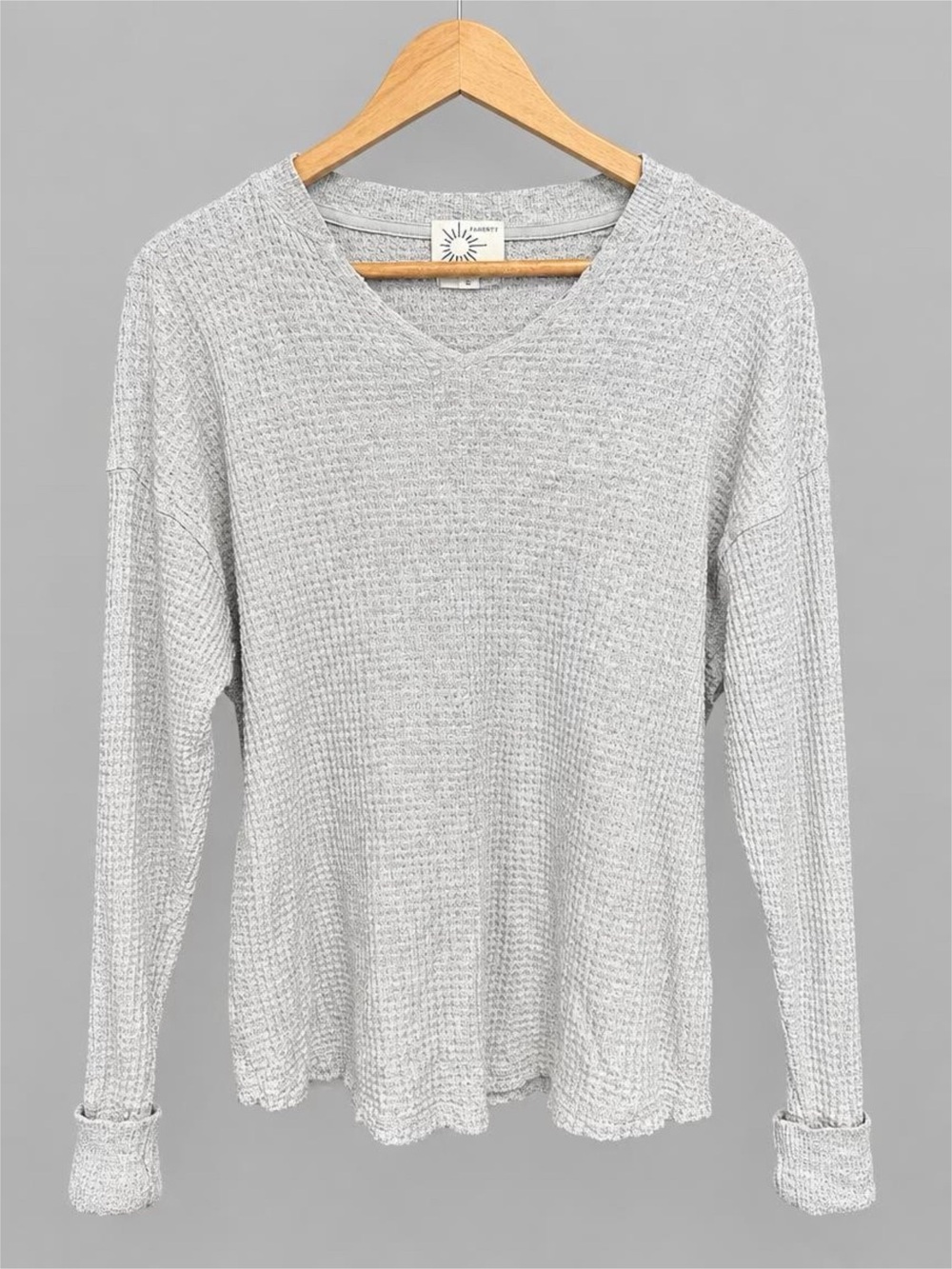 aerie Light Gray Waffle V-Neck Long Sleeve Top